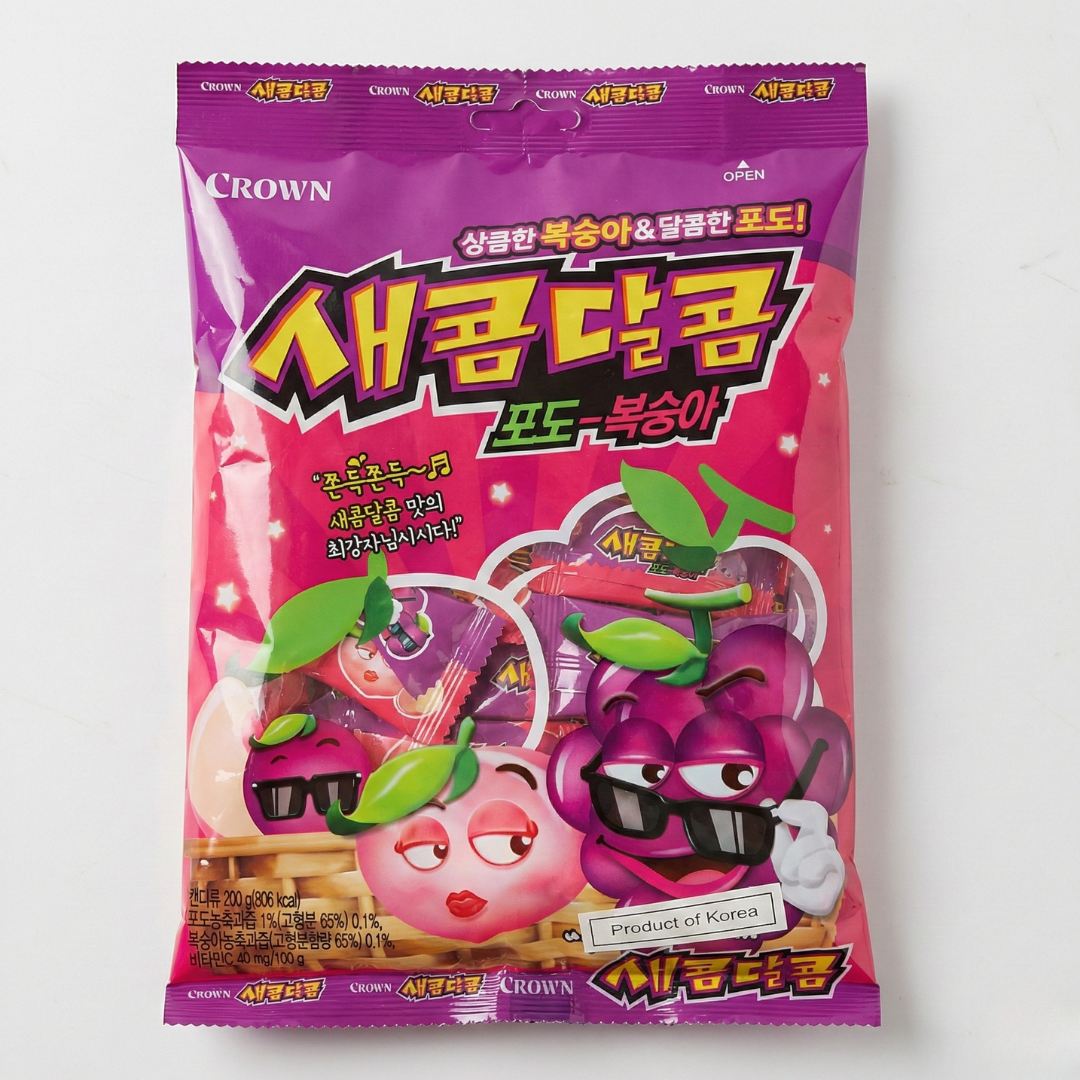 크라운 새콤달콤 포도&복숭아 200G(CROWN SAKOM DALKOM GRAPE & PEACH 200G)