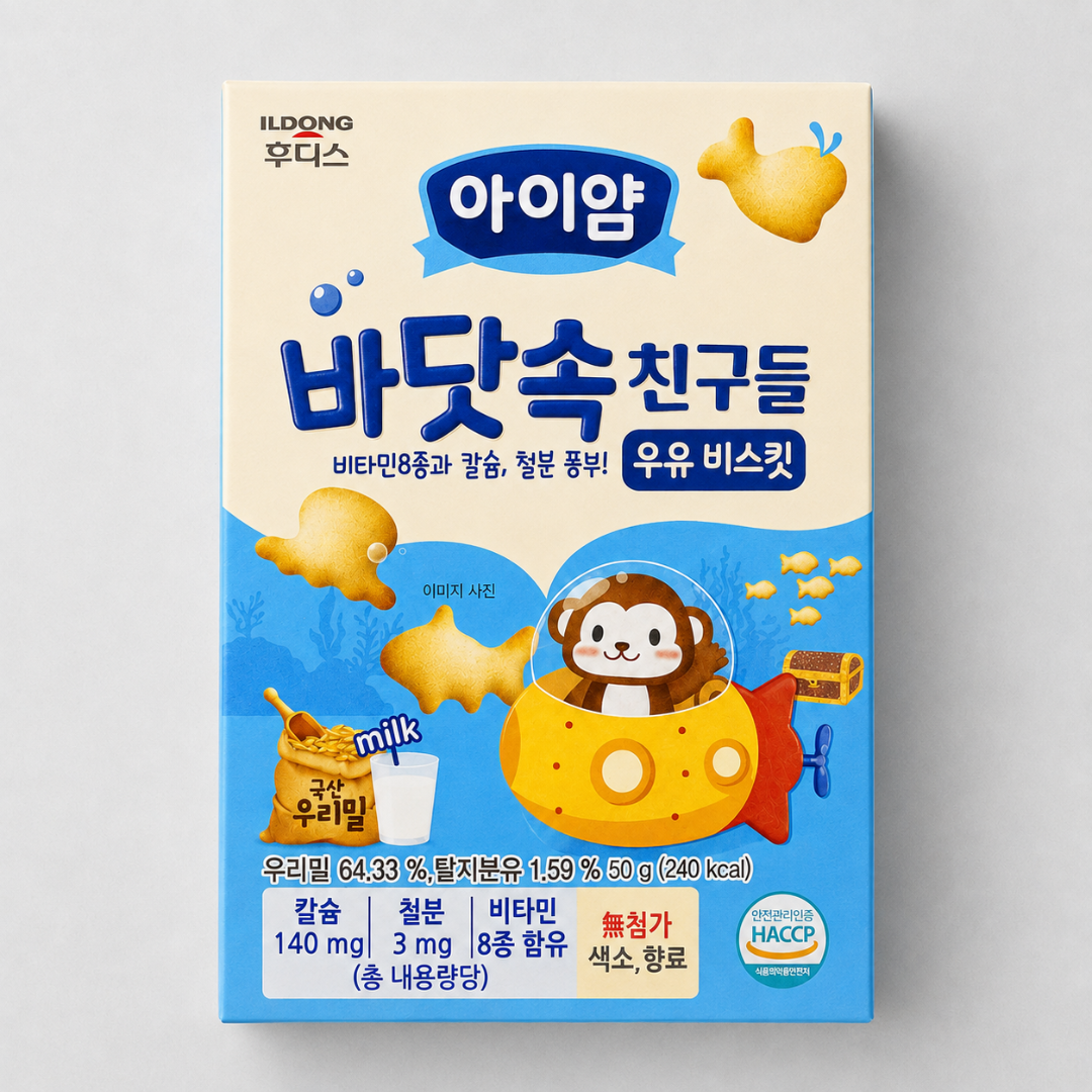 일동후디스 아이얌 바닷속 친구들 비스킷 우유 50G(IDF BISCUIT SEA FRIENDS MILK 50G)