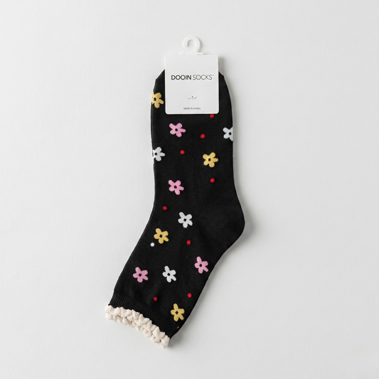 도트 꽃 M 블랙(K-SOCKS Daisy Flower BLACK)